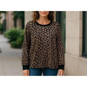 Kate Spade Womens Sz XL Leopard Animal Print Casual/Pajama‎ Top Velour Black Tan